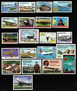 Сток почтовых марок по теме Авиация, Самолеты, 21 марка